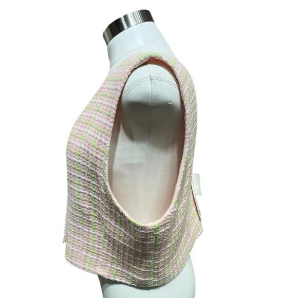 ZARA Pink & Green Tweed Cropped Vest - Vintage-Inspired Button Front Top - Picture 6 of 9